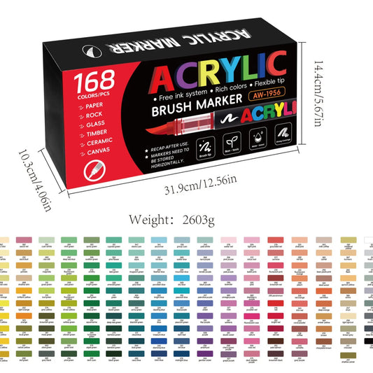 Set de marqueurs acryliques à pointe pinceau – 168 couleurs