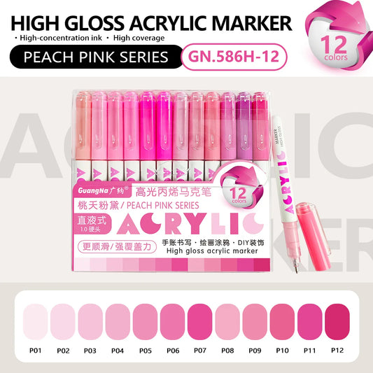 Lot de 12 marqueurs acryliques – Pointe Fine – Haute brillance - Serie Rose Pêche